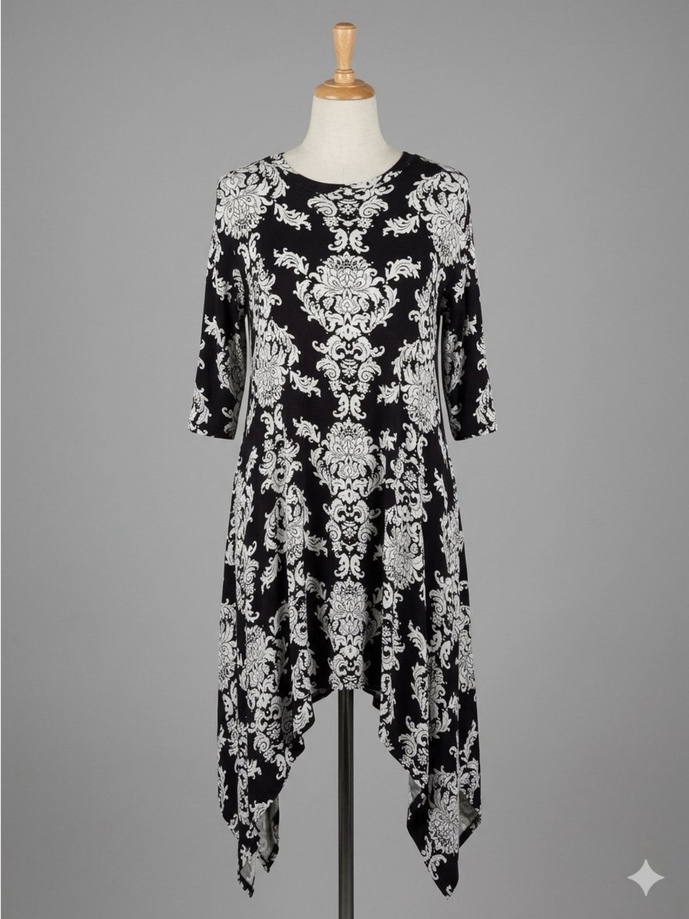 Annabelle Blue and White Asymmetrical Damask Handkerchief Dress